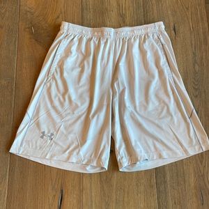 Mens white and light grey under armor athletic shorts size XL.
